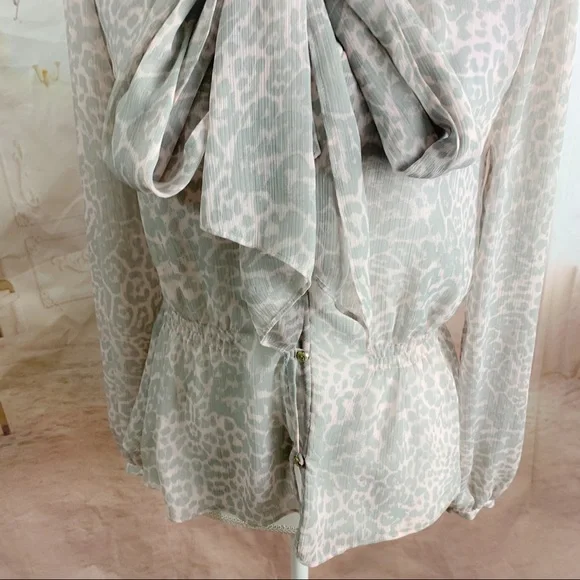 Marchesa Voyage Tie Leopard Animal Sheer Blouse - Picture 3 of 12